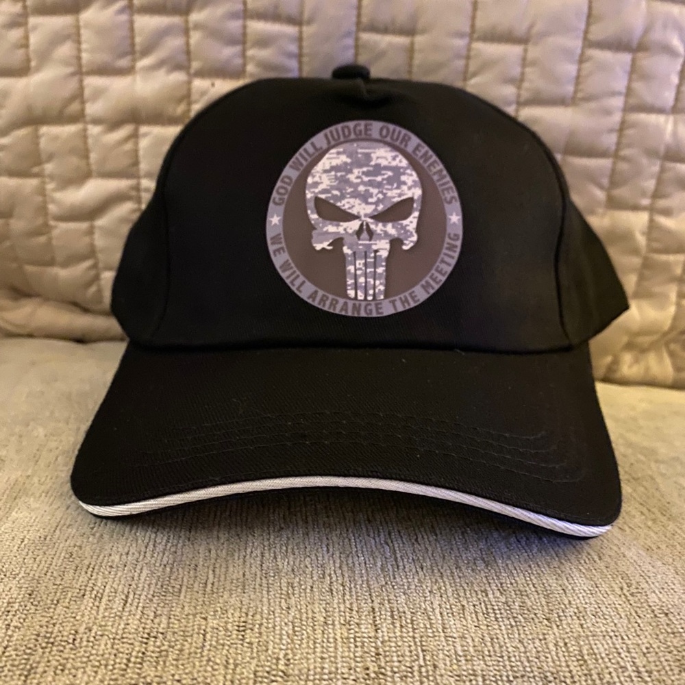 Punisher logo army camo print black baseball cap